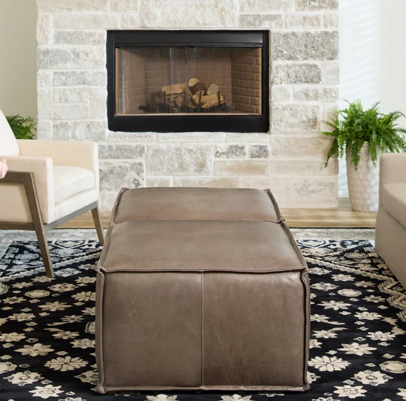 Lusso Square Leather Pouf