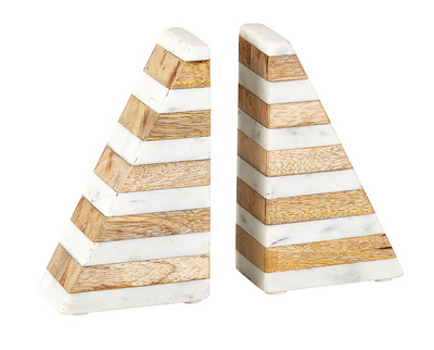 Marble and Wood Bookends