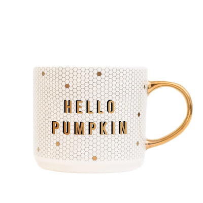 Hello Pumpkin - Gold, White Honeycomb Tile Coffee Mug- 17 oz