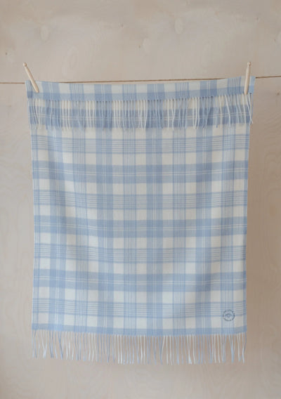 Lambswool Baby Blanket in Powder Blue Check