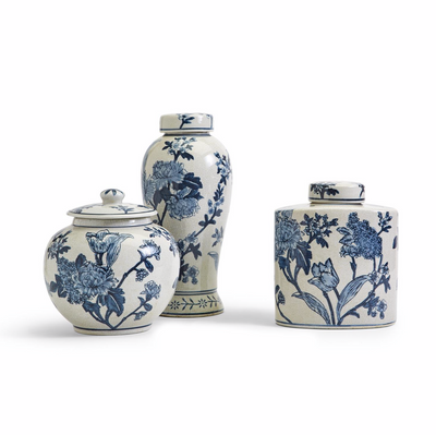 Japanese Blossom Blue Ginger Vases