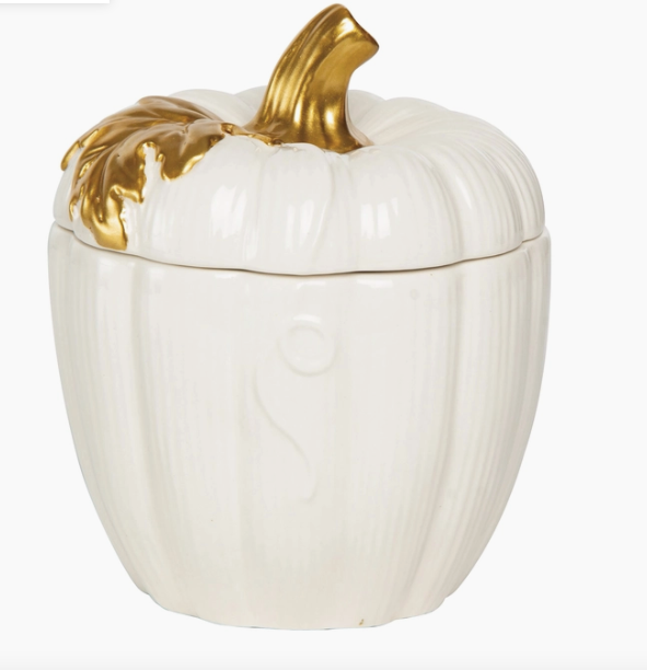 Ceramic 6.1 in. White Harvest Pumpkin Container